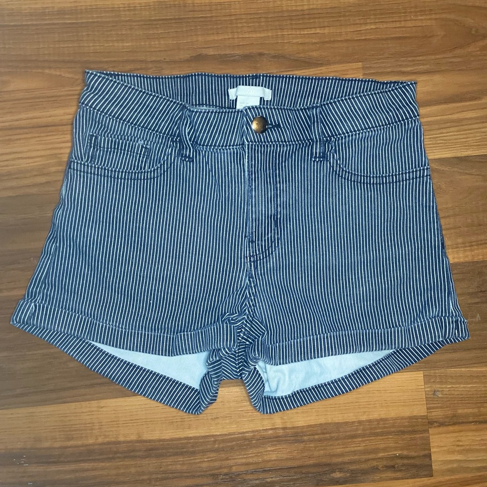 H&M Navy Striped Jean Shorts